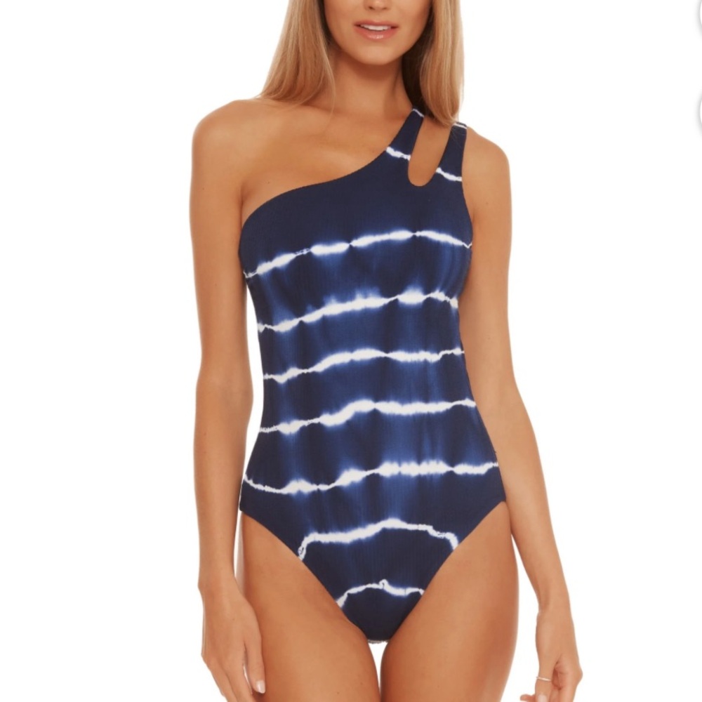 NWOT BECCA One-Shoulder Blue Tie-Dye Swimsuit